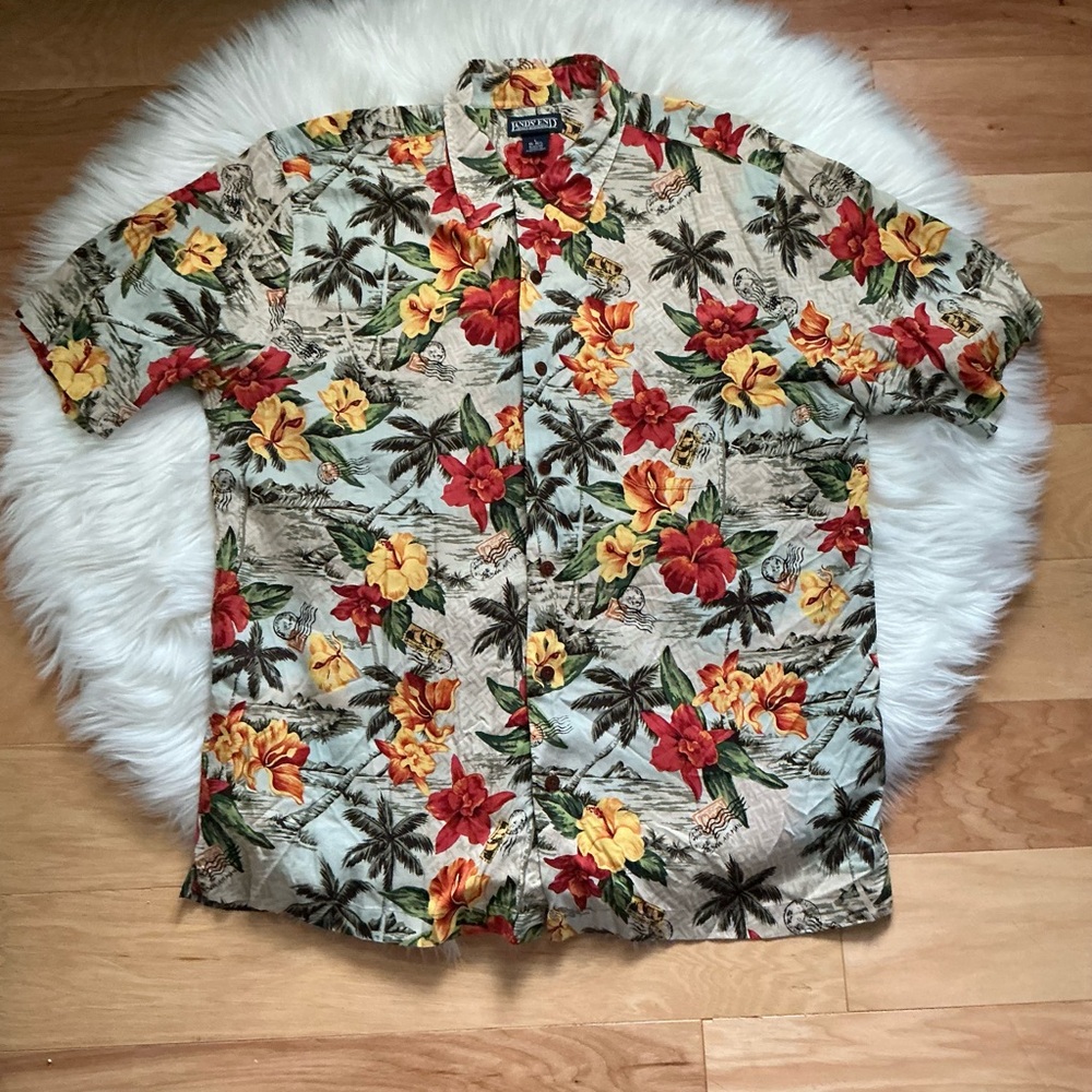 Lands' End Vintage Men's Tropical Floral Shirt Size Large